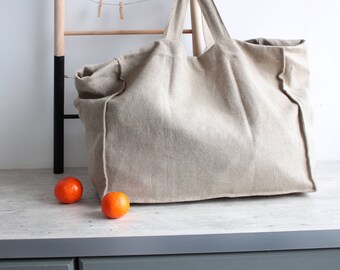 Shopper Bag, Reusable grocery bag, Linen Bag- Heavy Linen Market Bag- Linen Shopper Bag- Linen Tote Bag- Linen Shopping Tote , linen tote