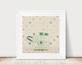 SALE girl scout camera photograph vintage camera photograph retro decor hipster style mint green decor nursery wall art
