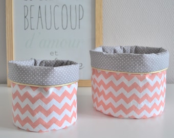 Baskets of pink, grey and white