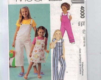 Childs Sewing Pattern McCalls 4000 Girls Jumpers or Overalls Size 10 12 14 Breast 28 29 30 32 UNCUT 99