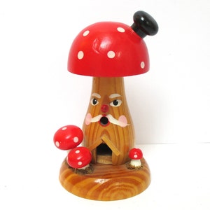 Mushroom Smoker House Red Toadstool Gnome Home Fairy German Incense Burner Wood Figurine Handmade Erzgebirge Gift Him Dad Wood Ornament