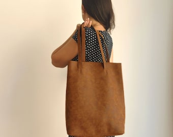 Vegan leather shoulder bag - back to school - Vegan handbag - Water Resistant - Vegan Leather - Rustic Leather - Distressed Leather