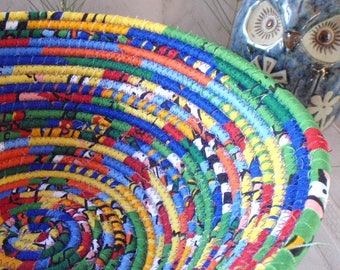 Coiled Fabric Basket In Primary Colors - LARGE - Organizer For Kid's Room, Toy Basket, Bright Colors