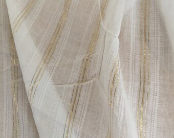 White Cotton and Golden Silk Scarf. Thoreau Jacquard Sparkly Wrap. Gifts for Her.