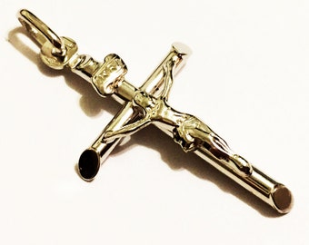 14k solid white gold(1.6"inch)Italian crucifix cross