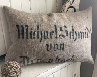 Antique Grainsack Pillow w/Authentic Stencil