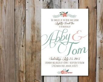 Fancy Script Vintage Inspired Wedding Invitation