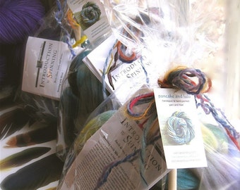 SPIN KIT - learn to spin spindle kit with handmade hardwood spindle - choose color for 3 oz super soft hand dyed merino wool roving