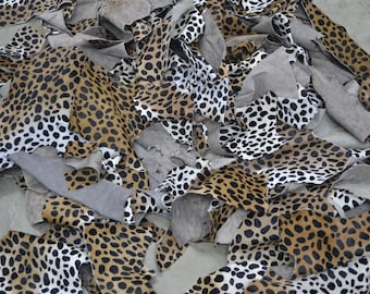 Leather Scrap hair on cowhide 1 pound cheetah print various sizes TA-12855
