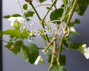 Personalized Wire Name Necklace Silver Plated.