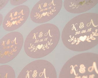 Foil Wedding Stickers, Blush Wedding Labels, Rose Gold Favour Stickers, Custom Wedding Stickers, Personalised Envelope Seals, D7