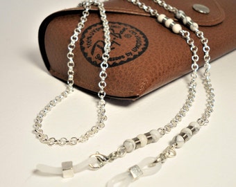 Elegant Silver & Howlite Eyewear Chain 26-30" ∫ Glasses Eyeglass Necklace ∫ Reading Glass Chain ∫ Sunglasses Lanyard Strap∫ Eyewear Chains