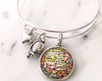 Guatemala Map Charm Bracelet - Guatemala Bracelet - Guatemala Charm Bracelet - Bridesmaid Gift - Mission Trip - Adoption Gift