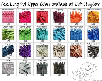 YKK Purse Zippers 4.5mm with a Long Handbag Pulls- You choose colors and size- 10 Zippers- 7,8,9,10,12,14,16,18, or 24 inches