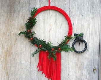 Fringed Christmas Wreath, Christmas Decor, Farmhouse Decor, Wedding Wreath, Winter Front Door Wreath, Minimal Door Wreath, Modern Wreath
