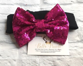 Baby Headbands, Baby Girl Headbands, Hot Pink Bow Headband, Black Band Headband, Headbands, Baby Girl, Sequin Headbands, Sequin Bows