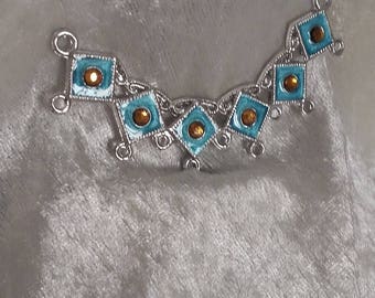 Handpainted large turquoise Topaz connector in silver