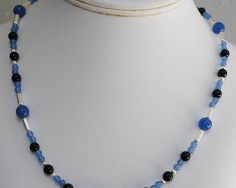 Blue Onyx and Black Onyx Gemstone Necklace