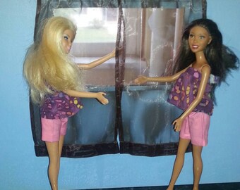 Handmade Barbie Doll Window Treatments. Curtains. Sheer Curtains. Decorator Curtains. Dollhouse Curtains. Handmade Curtains for dolls.