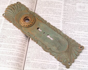 Bronze Eastlake 2 Key Entry Door Plate ROANOKE Corbin - Vintage Doorknob Plate - Antique Victorian Hardware