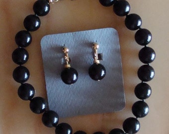 Vintage Black Beaded Choker With Matching Earrings