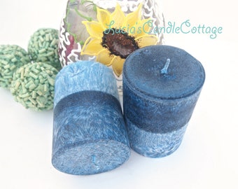 Mini Pillars, 2"X 3" Navy Blue Pillars, Organic Palm Pillars, Vegan, Gift Sets, Home Decor, Scented Candles, Unscented Candles,