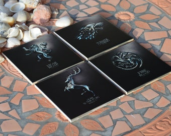 Game of Thrones coasters 4"x4" & cork! Great Gift, souvenirs ! Set of 4!