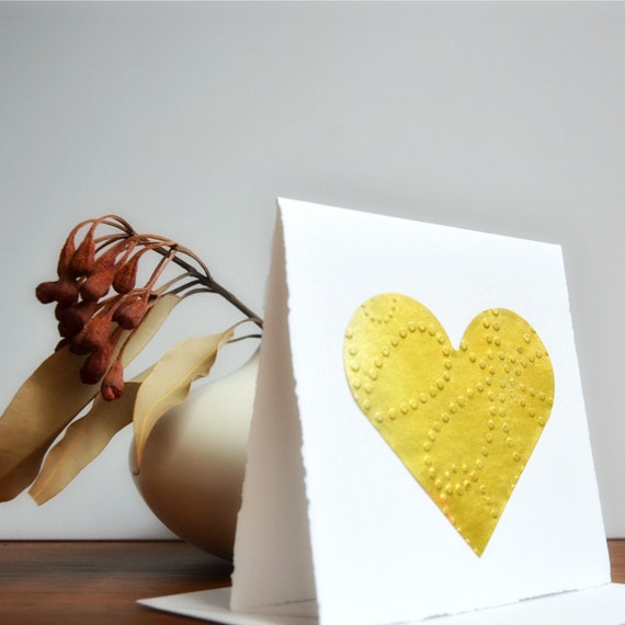Items similar to Gold Heart Gift Embossed Heart Card Gold Foil Card