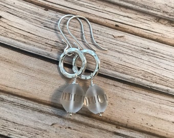 Frosted Clear Quartz and Fine/Sterling Silver Earrings - Free U.S. Shipping