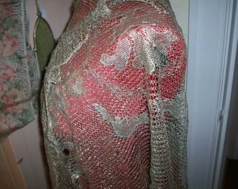 Antique metal lace 1900s silver mesh shawl/collar/supplies