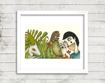 Kissing Couple and Wolf