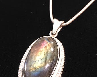 Fine Silver and Labradorite pendant
