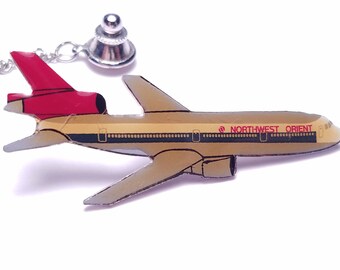 Vintage 1970’s Northwest Orient Airlines Enameled DC-10 Tie Tac / Lapel Pin