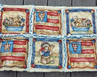 Table Center Piece,Table Runner, Table Topper , Americana, primitive, rag quilt, Pledge, Independence