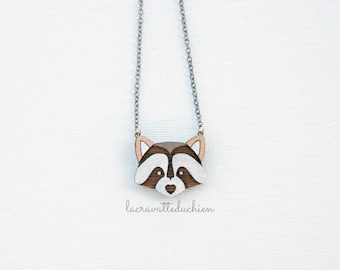 Wooden raccoon necklace - woodland pendant - animal jewelry - gift for her
