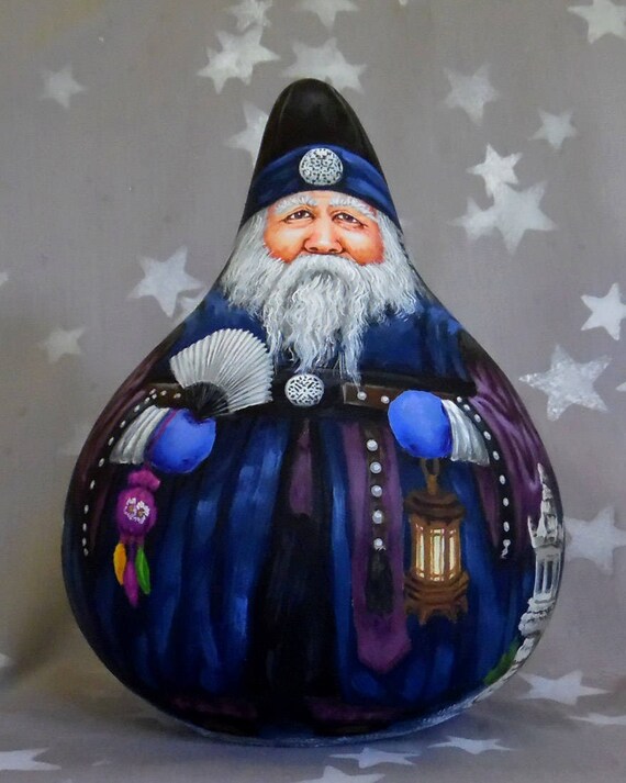 Korean Grandfather Santa Santa Haraboji hand painted gourd