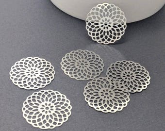 x 6 prints, 20mm, filigree silver brass rosettes