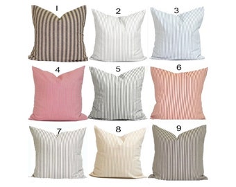FARMHOUSE PILLOWS.Ticking Stripe Pillow Covers, French Ticking Decorative Pillow, Throw, Cushion,Euro Sham.French Country.Farmhouse Decor