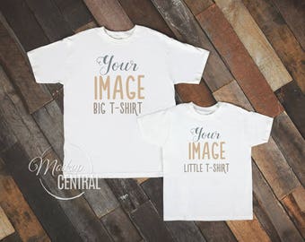 Download Matching Family Blank White T-Shirt and Baby Onsie Mockup