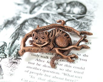 Copper Cheshire Cat Pin, Alice in Wonderland Pin, Alice in Wonderland Brooch, Cheshire Cat Brooch, Cheshire Cat Jewelry, Wonderland Jewelry
