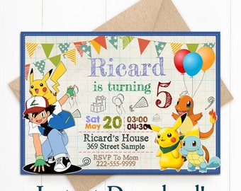 Pokemon Invitation, Pokemon Instant Download, Editable PDF Template, Pokemon Birthday, Pokemon Editable PDF, Pokemon Editable Invitation