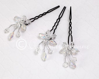 Crystal Hair Pin Set Bridal Hair Accessory Wedding Pins Aurora Borealis