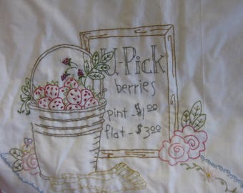 Hand Embroidered Berry Picking Quilt
