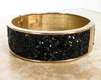 Vintage Black Glitter Bracelet 1970 s Disco