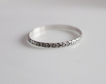 Thin Ring Thin Dainty Ring Midi Ring  Ultra Thin Ring Made to Size Ring  Sterling Silver Ring Patterned Ring  Small Silver Ring Tiny Ring