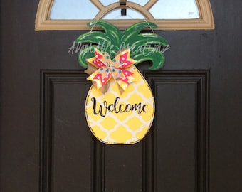 Pineapple Door Hanger, Teacher Welcome Sign, Summer Door Hanger, Welcome Pineapple,, Summertime, Pineapple Wreath, Welcome Wreath