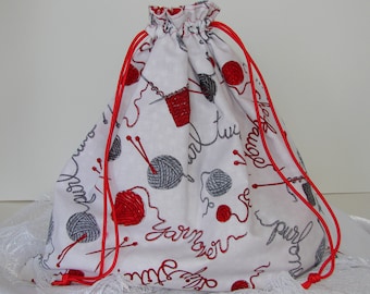 Yarn Project Bag - Red, Gray & White Rectangle