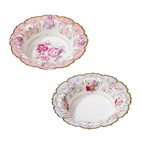 12 Party Porcelain Floral Bowls / Pink Rose Paper Plates / Floral ... 12 Party Porcelain Floral Bowls / Pink Rose Paper Plates / Floral ...