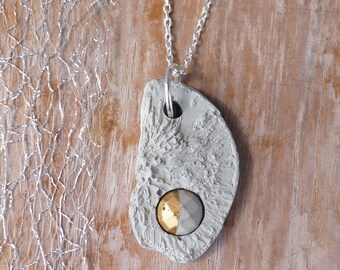 Necklace Concrete Abstract-faceted concrete cabochon-gold metallic-Paint Choice-* Concrete Original *-gift-