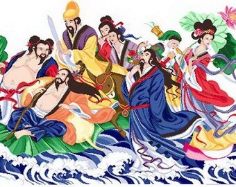 Chinese Eight Fairy Gods - Cross stitch Pattern Chart needlework counted ,Print paper shipped by mail